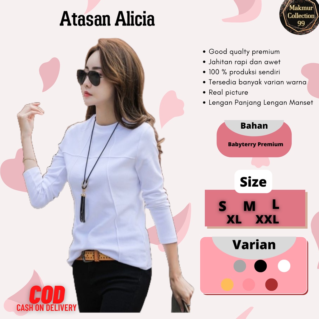 Atasan Pakaian Wanita Terbaru Import Blouse Alicia Lengan Panjang Ukuran Jumbo Model kekinian Matt Babyterry Good Quality