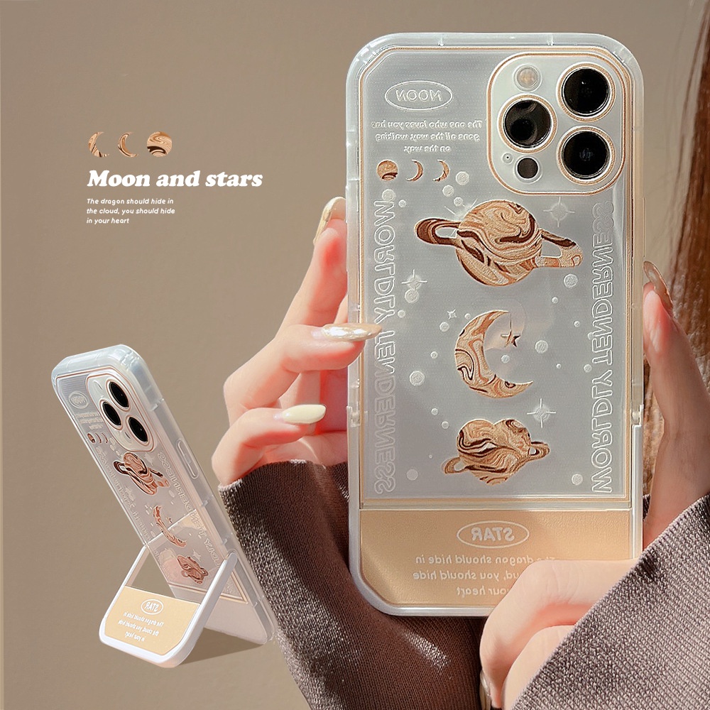 Case Transparan Lipat 2 IN 1 Motif Planet Untuk Iphone 7 8 PLUS X XR XS 11 12 13 14 PRO MAX SE