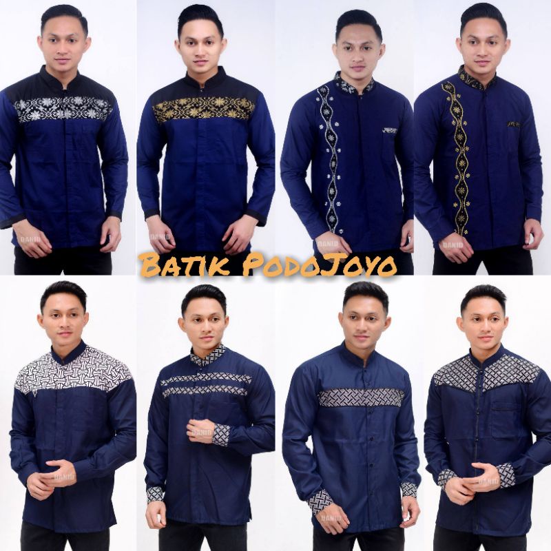 kemko batik warna biru navy / koko batik lengan panjang warna biru navy