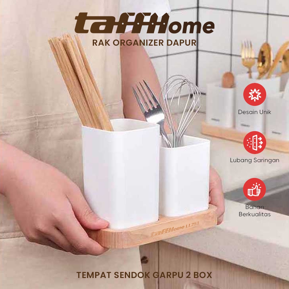 Kotak Rak Organizer Wadah Sendok Garpu Sumpit Dapur Pisau Tempat Kitchen Storage dengan tadahan