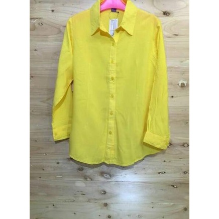 HARGA TERBAIK Kemeja Rayon Polos Wanita Warna Kuning Soft Ukuran S-Xxxl
