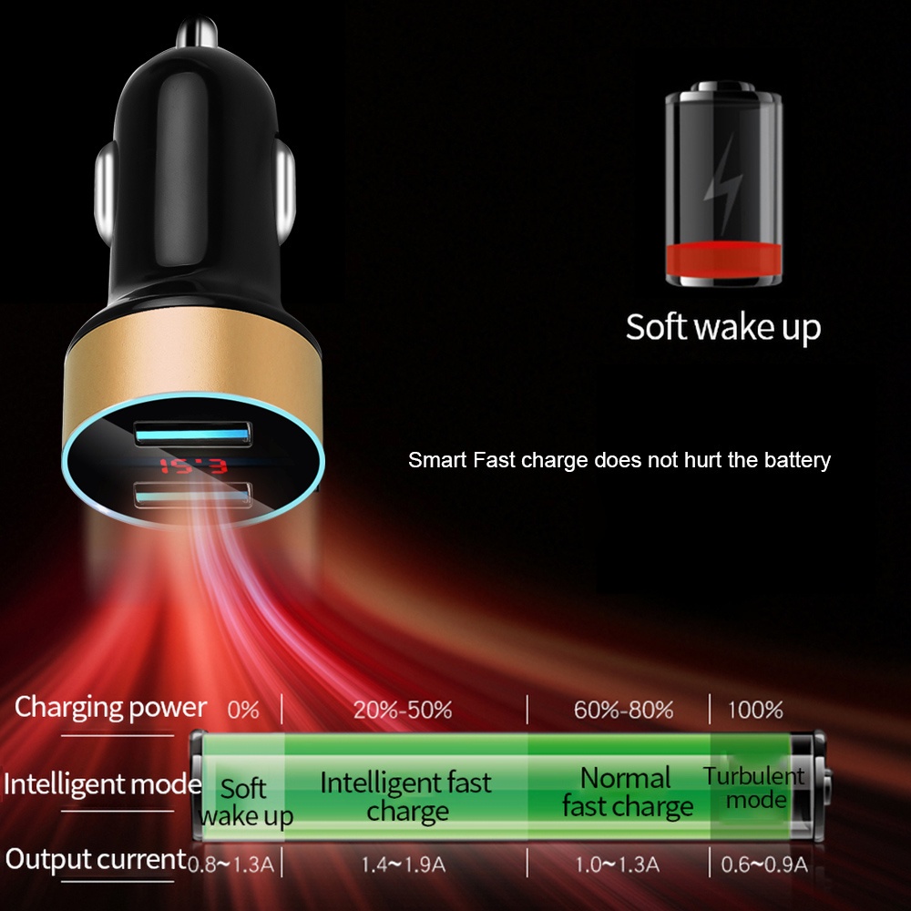 4.8a Charger Mobil 5v 2port Adoptor Pengisian Cepat Untuk i-Phone Tipe c Android Charger Universal Led Display Dual Usb Car-Charger Adapter