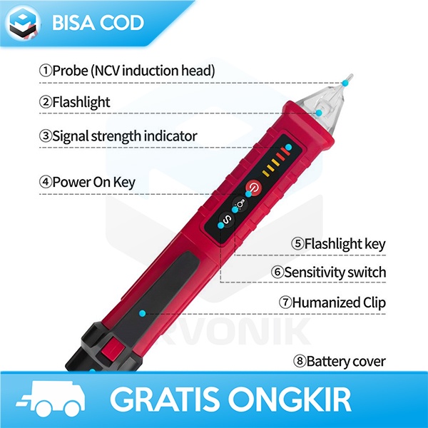 TESPEN LISTRIK VOLTAGE DETECTOR ANENG NON TOUCH 1000V NCV FLASHLIGHT