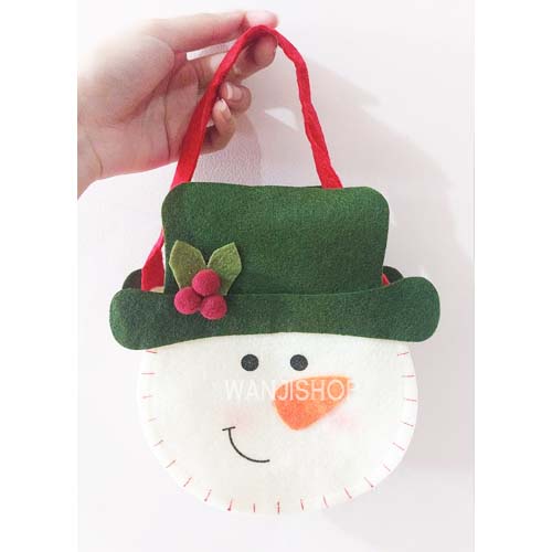 TAS NATAL KEPALA 20 cm goodie bag hadiah kado permen christmas bag flanel santa snowman rusa