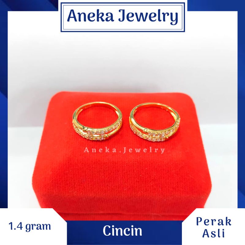 Cincin Kotak Cor Mata-Mata, Perak 925, Sepuh Emas Kuning