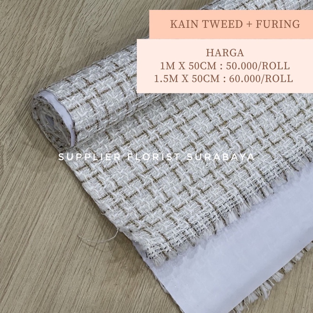 KAIN TWEED + KERTAS FURING 50CM X 1 METER / 1,5 METER BAHAN LEBIH KOKOH TIDAK PERLU POLA TABUNG LAGI