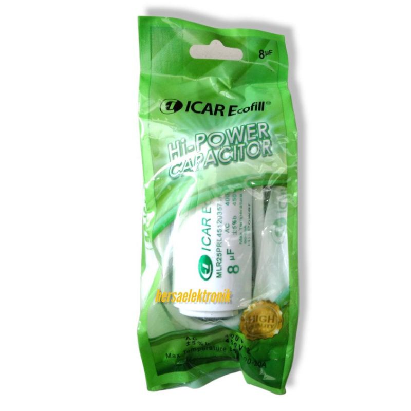Kapasitor bulat icar ecofill 8 uf original | capasitor pompa air mesin cuci 8 mikro 8 mf ada kabel |