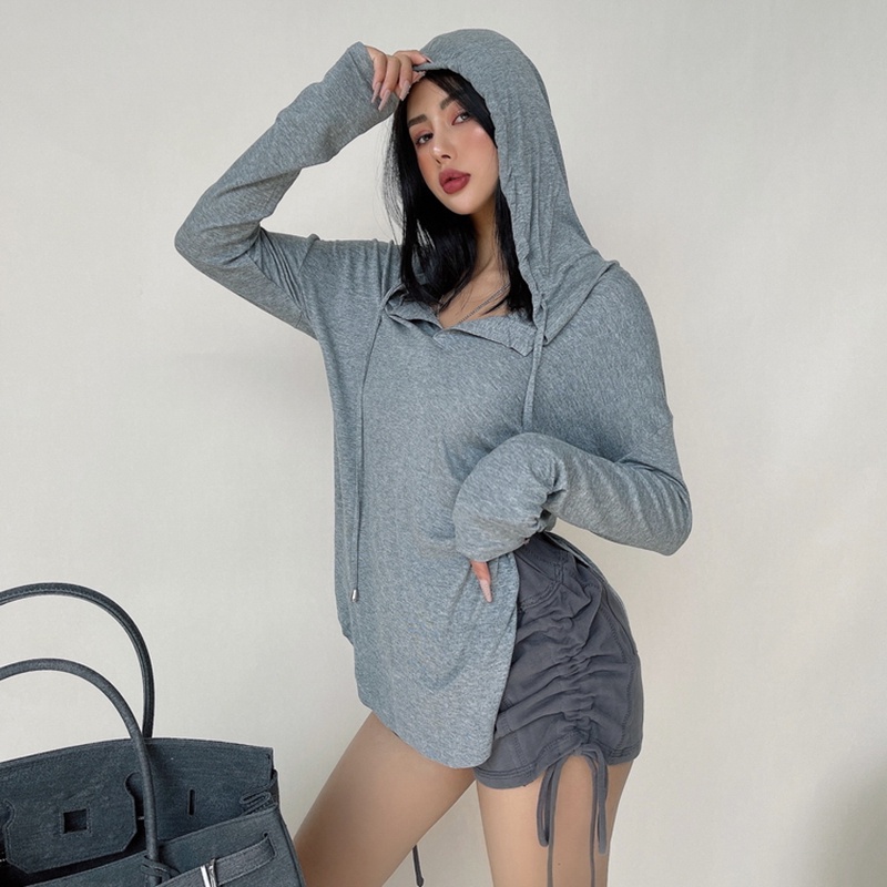 【LIVIAHOME】 Summer Loose Casual Long Sleeve Hoodie  7312