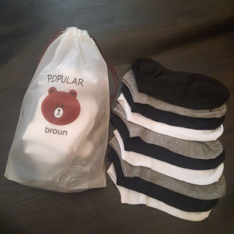 (10 pasang) Kaos kaki import, kaos kaki pendek, angkle sock, bonus POUCH-10 pasang