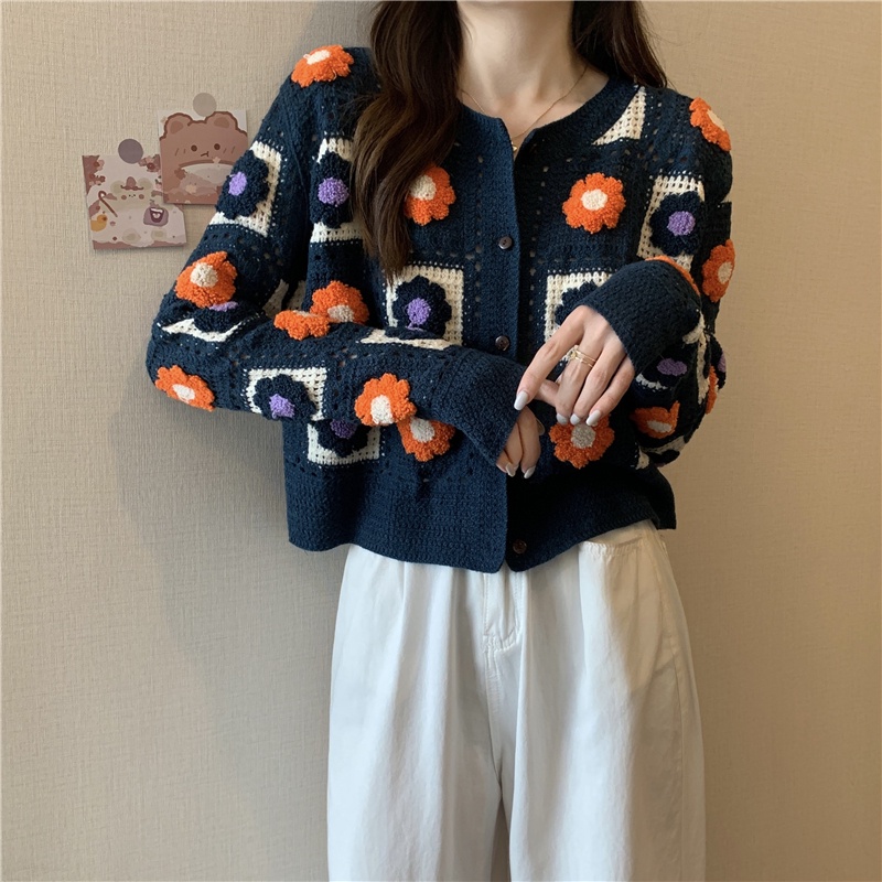Atasan Rajut Wanita Korean Style Vintage Cardigan Rajut Kancing Lengan Panjang