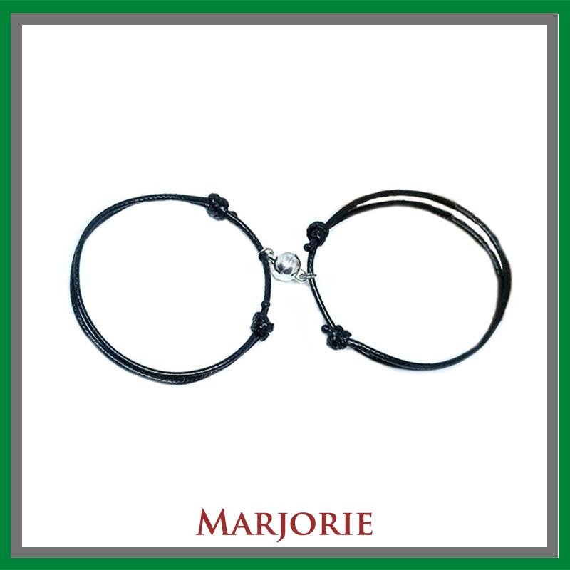 2 Pcs Fashion Magnetik Pasangan Gelang Tali Lilin Unisex Aksesori Hadiah-MJD