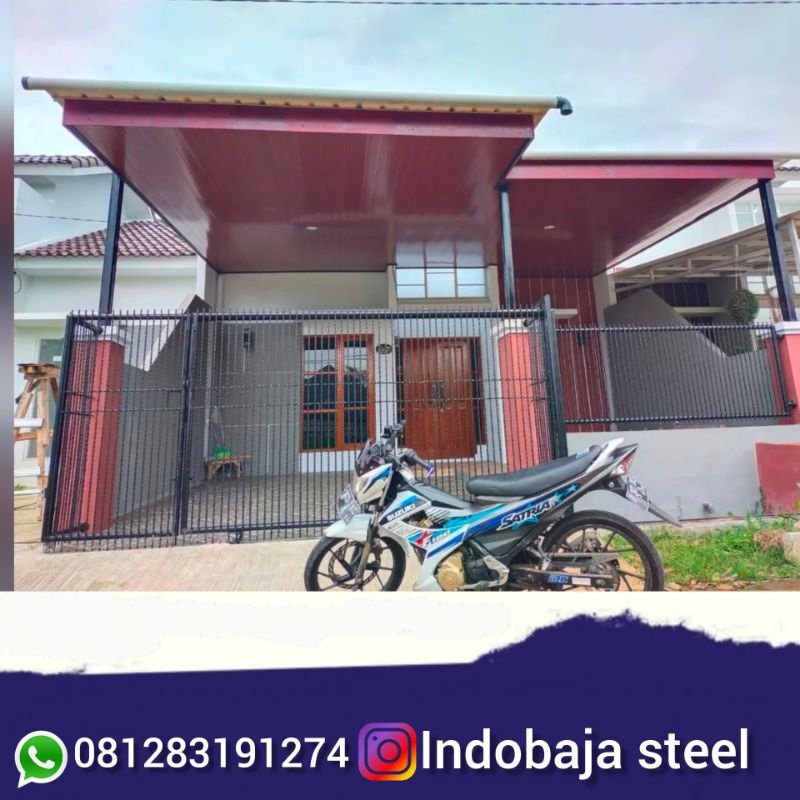 Kanopi rangka baja ringan atap alderon RS plafon pvc terima terpasang