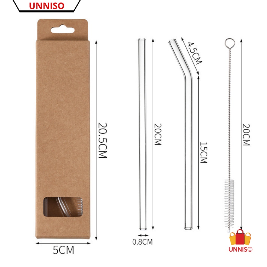 UNNISO - Sedotan Kaca Bening Set Glass Straw Clear