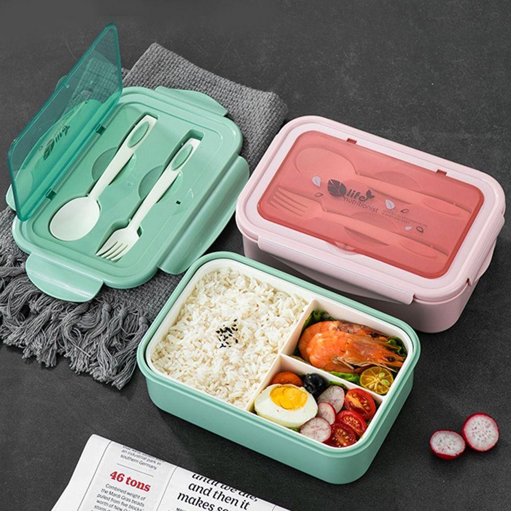 R-FLOWER Lunch Box Portable Persegi Panjang Grid Untuk Pelajar Pekerja Kantor Wadah Makanan