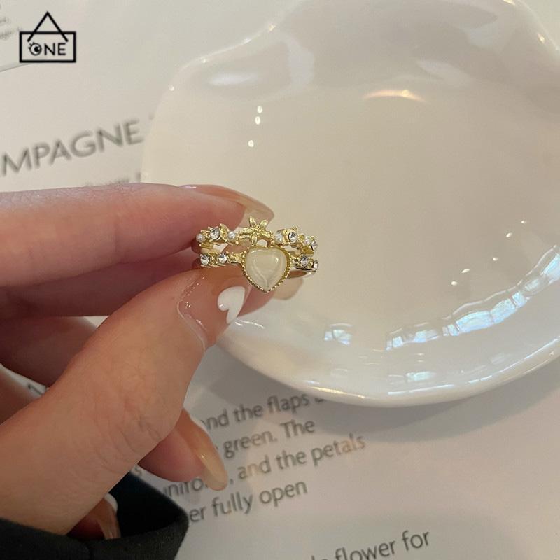 COD❤️Cincin Love Cinta Wanita Korea Fashion Korea Desain yang Dipersonalisasi Cincin Pembuka Aksesori Mode-A.one