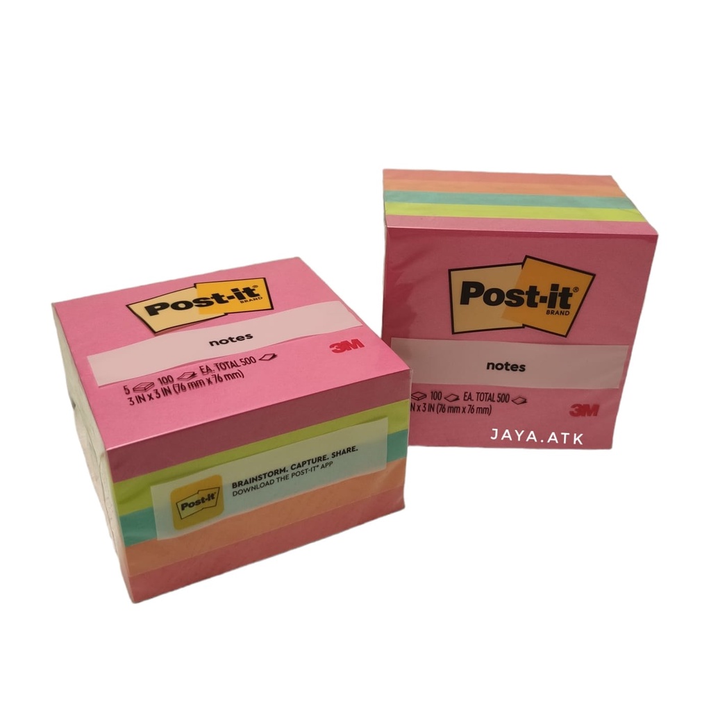 STICKY NOTES 3M POST IT 654-5AN 76 X 76 5 WARNA 500 LBR MEMO TEMPEL NOTES