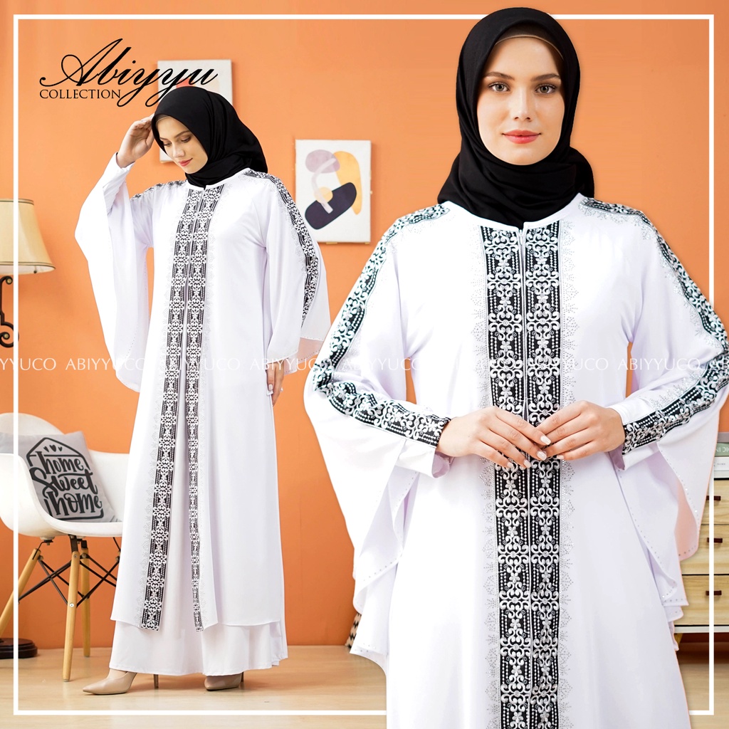 Abiyyuco GL1031 | Gamis Abaya Turkey Turki Putih Bahan Jersey dan Ceruty