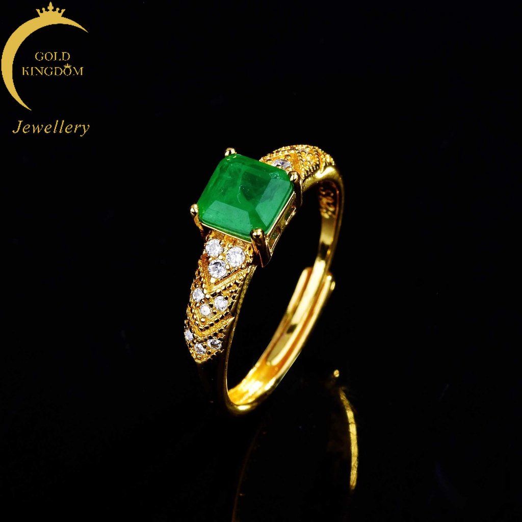 Goldkingdom Perhiasan Fashion Emas Asli Kadar 375 Bangkok Aksesoris Ready Stock Set Dengan Zamrud Alami Cincin Yang Dapat Disesuaikan Square Asche Diamond Ring