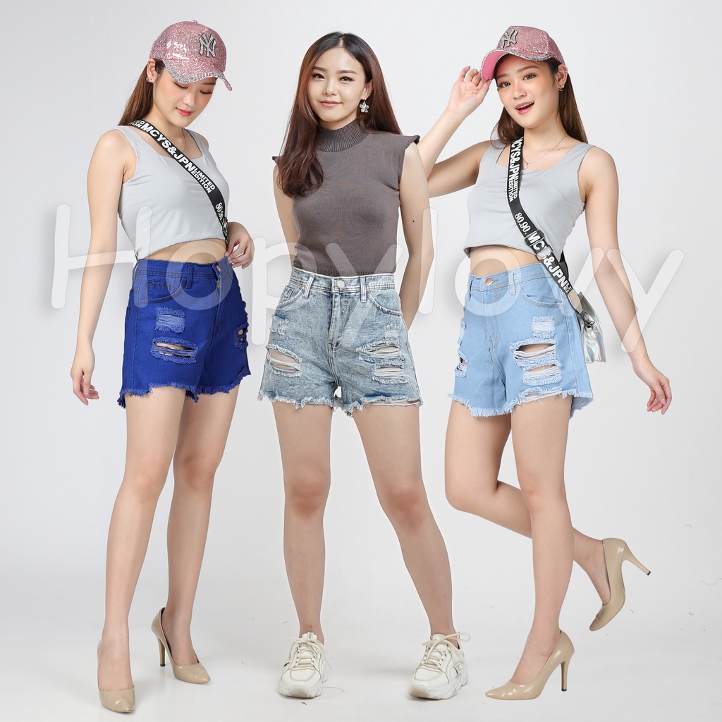Celana Hot Pants Wanita | Celana Pendek Jeans Sobek Wanita | Hotpants High Waist Jeans Ripped Rawis Melisa