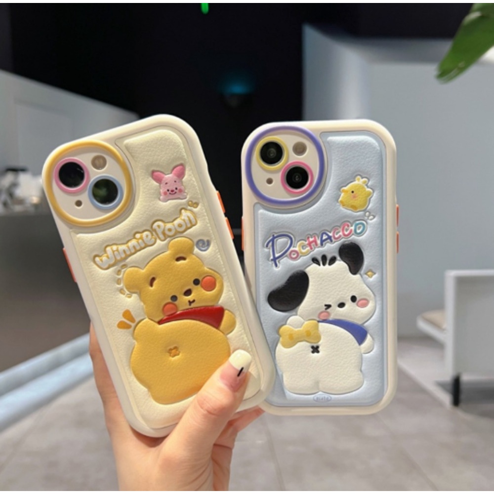 Case Bahan Kulit Motif Winnie Bear Dan Dog Untuk IPhone 12 13 14 11 Pro Max Zzsd