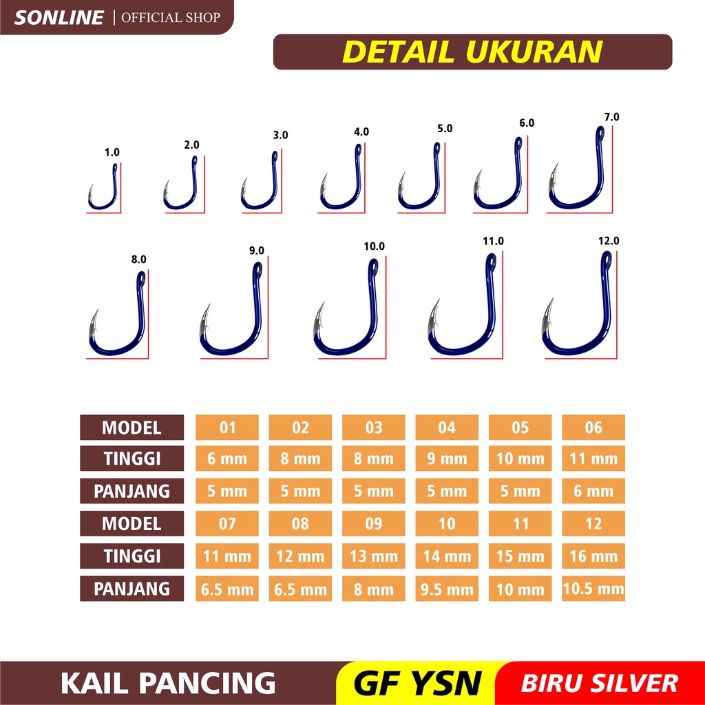 Sonline Kail Pancing Premium Warna Biru isi 10pcs High Carbon Steel Barbed Fishing Hook Tackle Kail GFYSN