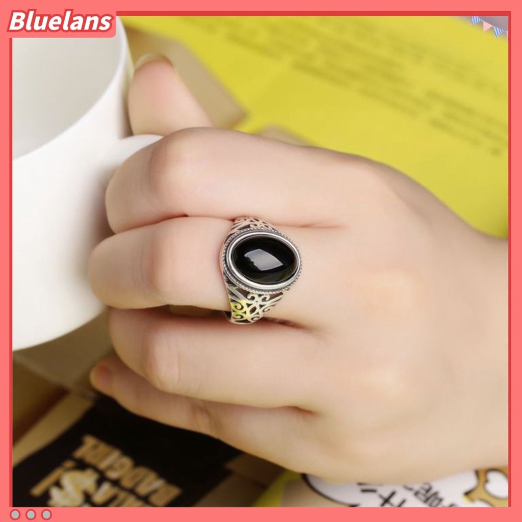 Bluelans Men Vintage Artificial Gem Carving Band Finger Ring Jewelry Party Banquet Gift