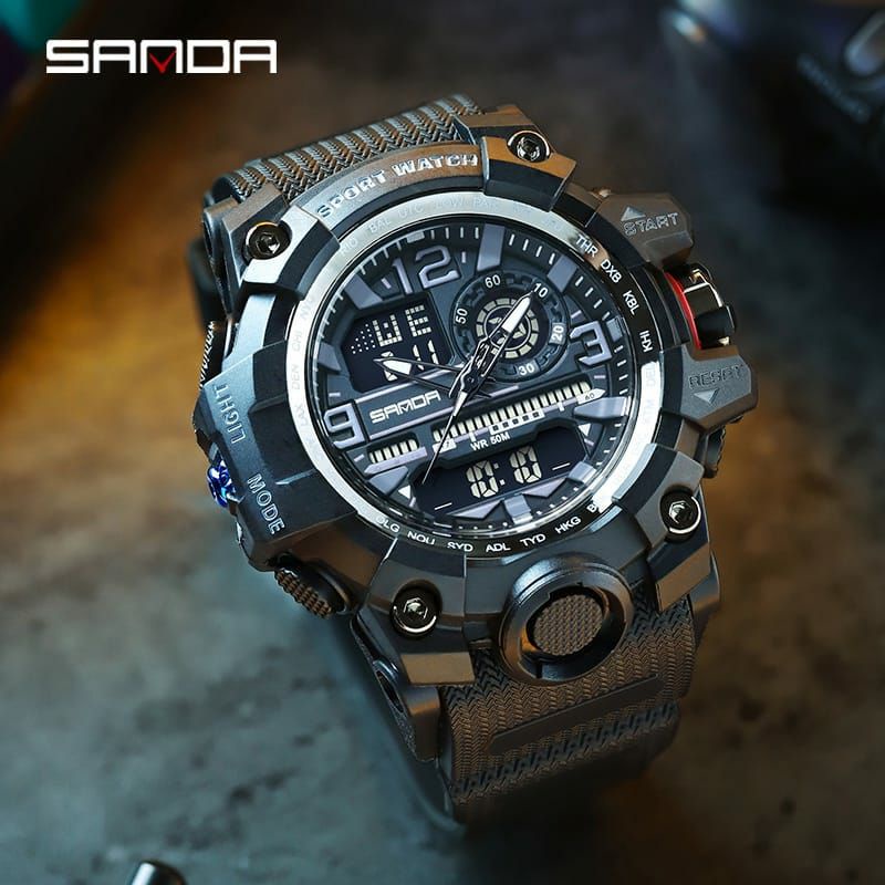 BIG SALE SANDA 3133 Jam Tangan Pria Digital Analog Tali Rubber Chronograph Anti Air