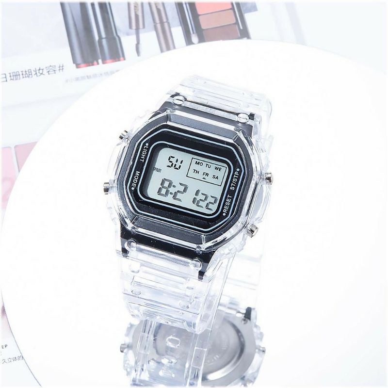 Jam Tangan Transparan DW5600 Terlaris Digital Kasual Formal Tahan Air Kaca Mineral Mode