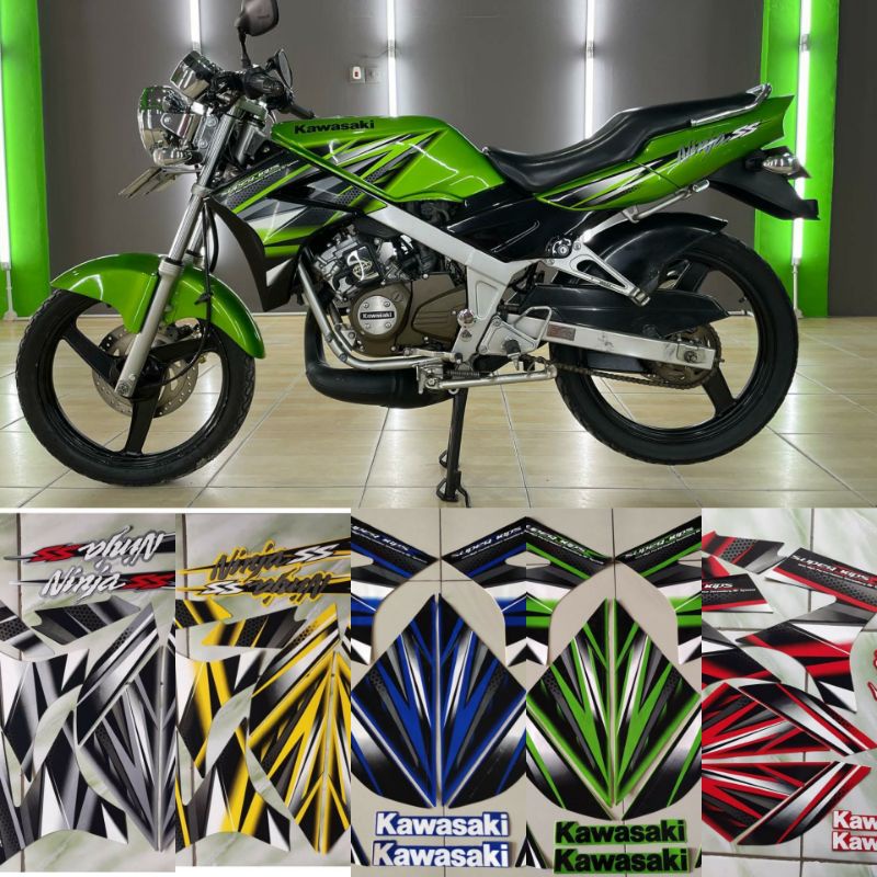 (Bisa COD)Striping sticker ori Kawasaki ninja ss 2013-2014 full set putih hitam hijau kuning merah b