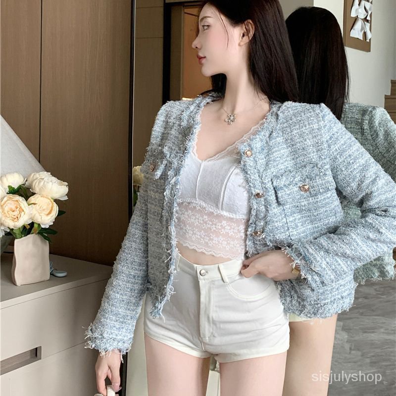 #Sisjuly# Jaket angin dupa kecil wanita musim gugur tweed musim gugur dan musim dingin atasan wanita