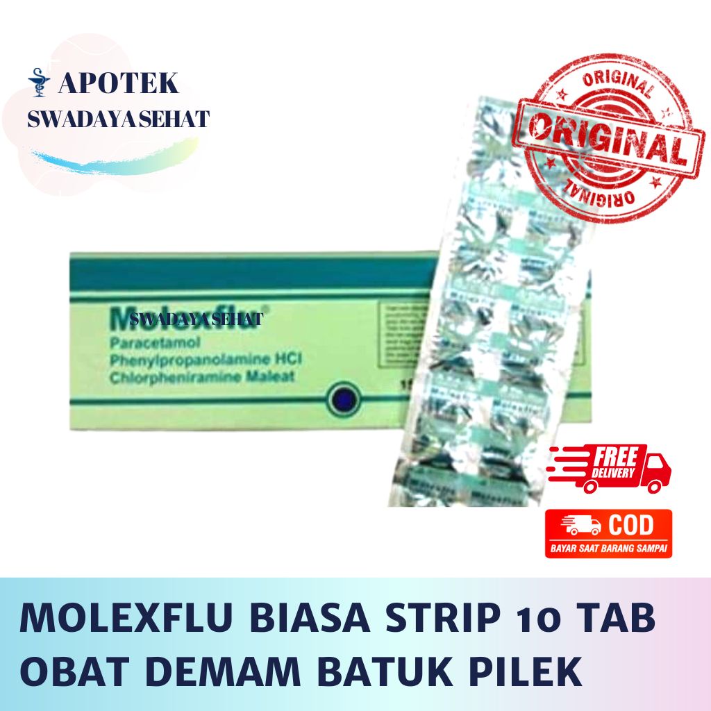 MOLEXFLU PE Biru - Biasa Hijau Strip 10 Tablet - Obat Demam Pilek Molex Flu Hidung Tersumbat