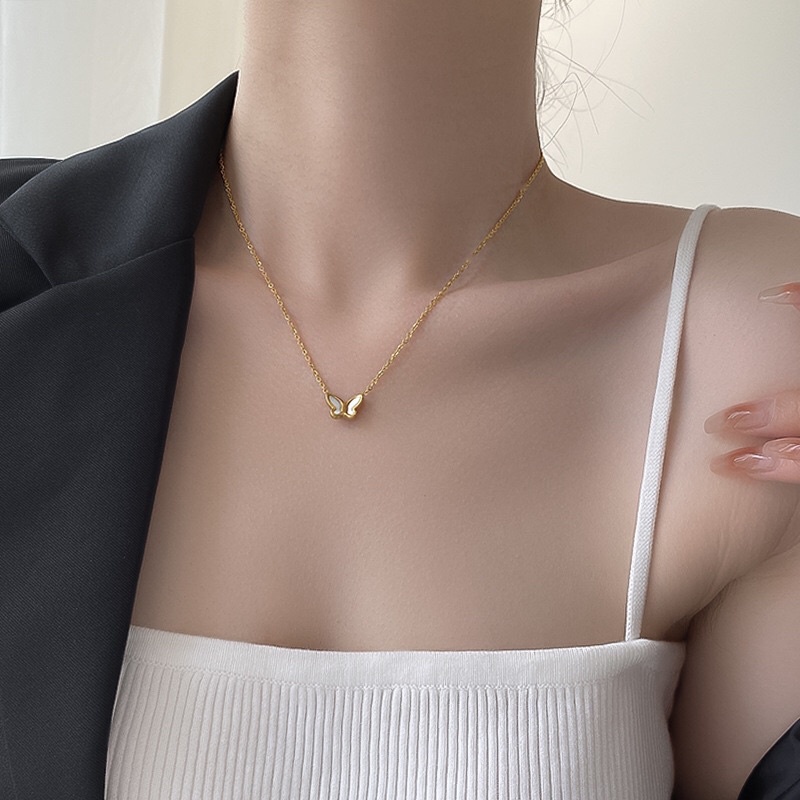 Kalung Titanium Kupu Kupu Keramik Elegan Korea Fashion Style