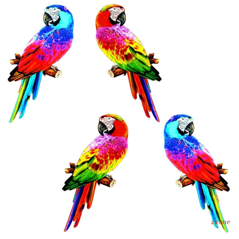4pcs Patung Burung Beo Warna-Warni Bahan Logam Ukuran 15 Inch Untuk Dekorasi Dinding
