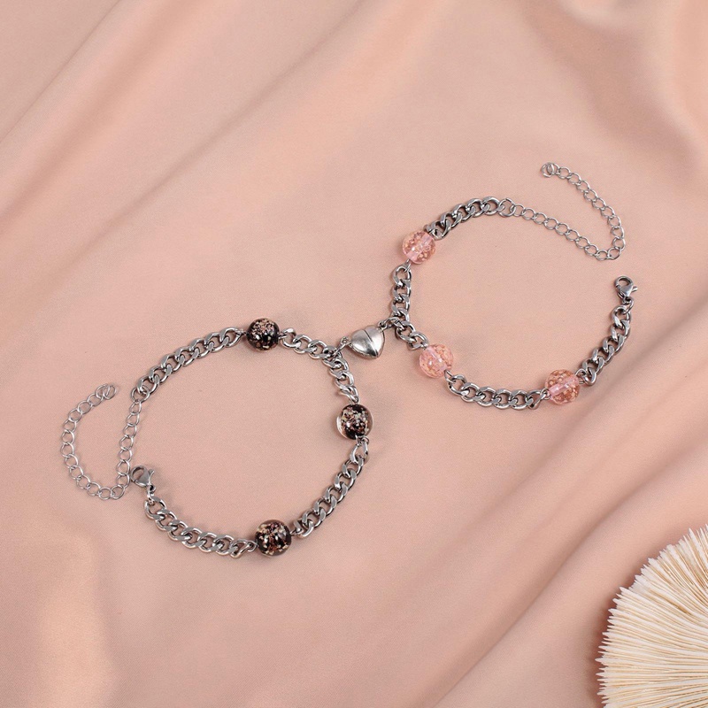 2pcs / Pasang Gelang Rantai Magnetis Bahan Stainless Steel Untuk Pria Dan Wanita