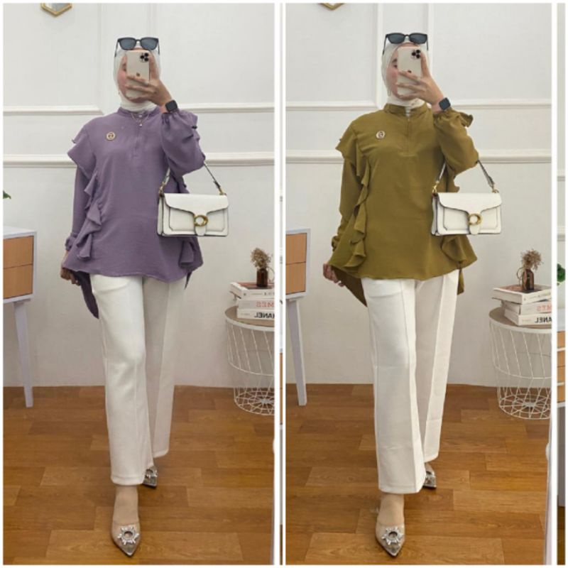 ANAYA TOP BAJU ATASAN WANITA CRINCKLE AIRFLOW BLOUSE RUFFLE REMPEL POLOS ATASAN FORMAL CASUAL NGANTO