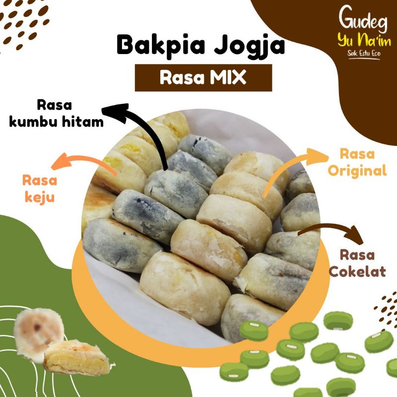 BAKPIA BASAH RASA MIX (Original, Keju, Cokelat, Kumbu Hitam) ISI 20 - Bakpia Jogja - Gudeg Yu Naim