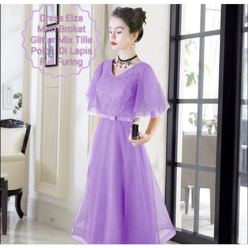 Dress Wanita Midi Terbaru Matt Brokat Glitter/Dress Elza Size  L-XL-XXL Cocok Untuk Acara Natal Dan Pesta Model Kekinian Viral