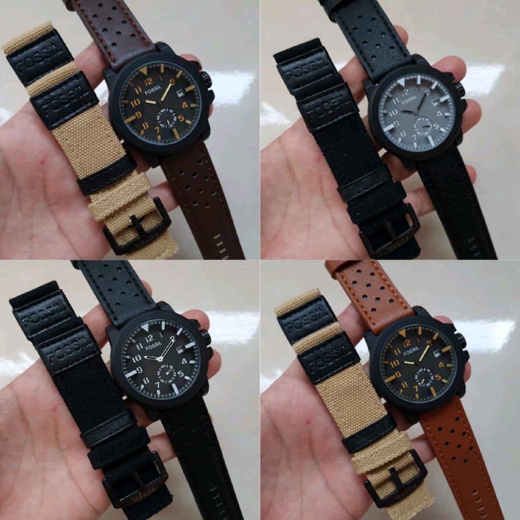 Jam tangan pria FS6083 Premium strap kulit free strap kanvas