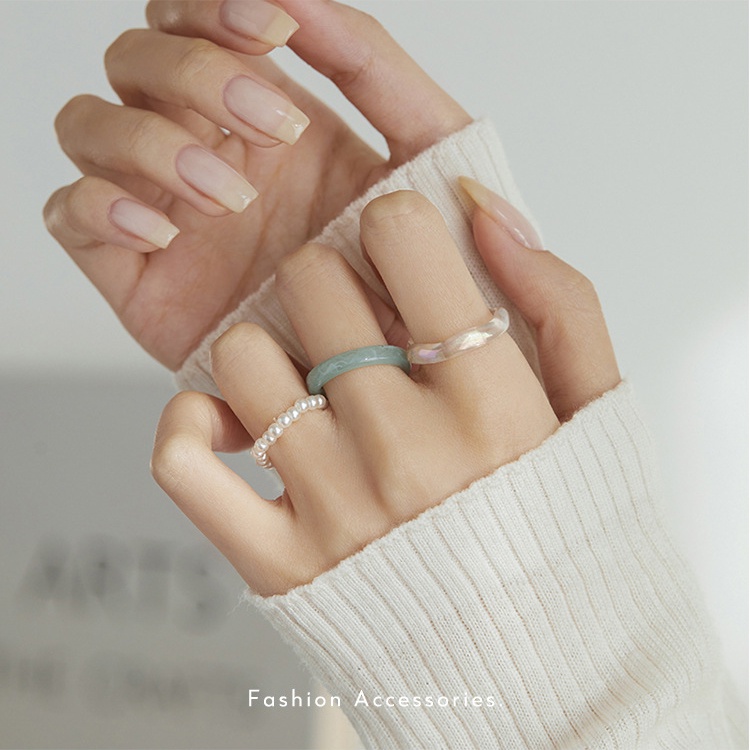 3pcs / Set Cincin Mutiara Imitasi Bahan Resin Untuk Wanita
