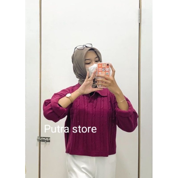 EIRA POLO CABLE KNIT// SWEATER CROP BLOUSE WANITA