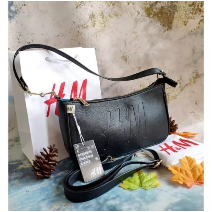 Tas wanita selempang H&M black Logo suede