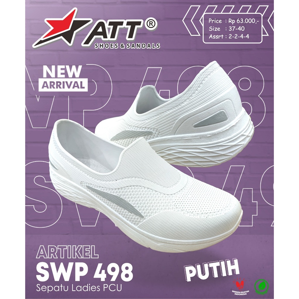 Sepatu Slip On Wanita ATT SWP 498 Karet Sneakers Anti Air White