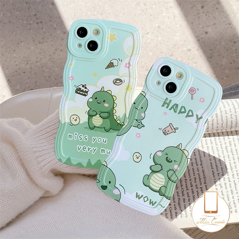 Casing Realme C25 C55 C53 C30 10 9 Pro+8i C33 C35 C12 C15 C25Y C11 8 8Pro C3 C25s C21Y C20 C17 7i 9i 6i 5i 5 5s Wavy Edge Happy Milk Tea Kue Donat Dinosaurus Kecil Lucu Sarung