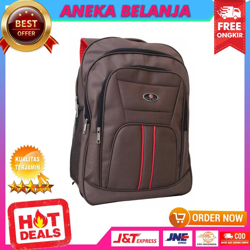 Tas Ransel Elite Polo Original Coklat Backpack Pria Kerja Kuliah Dinas Diklat Grosir Ecer Pemerintah