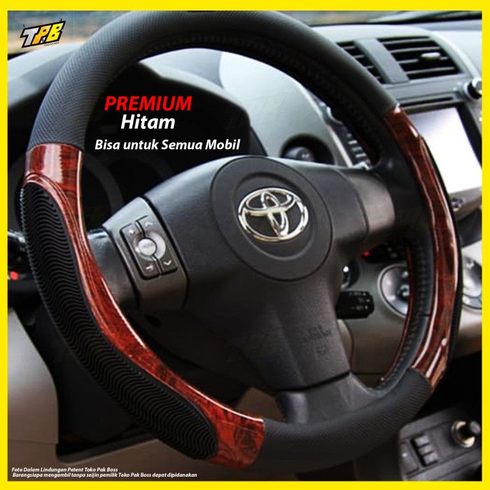 Cover Stir mobil sarung Setir kulit carbon kayu hitam livina innova dl