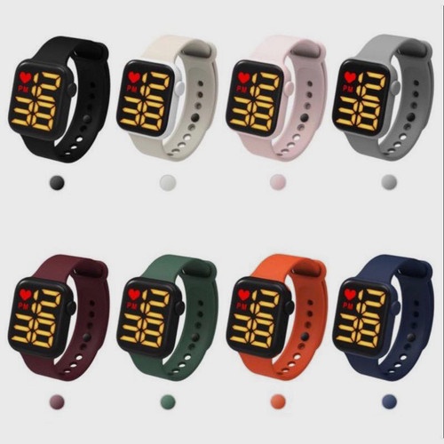 jam tangan led digital fashion rubber korean style pria wanita - Merah Muda