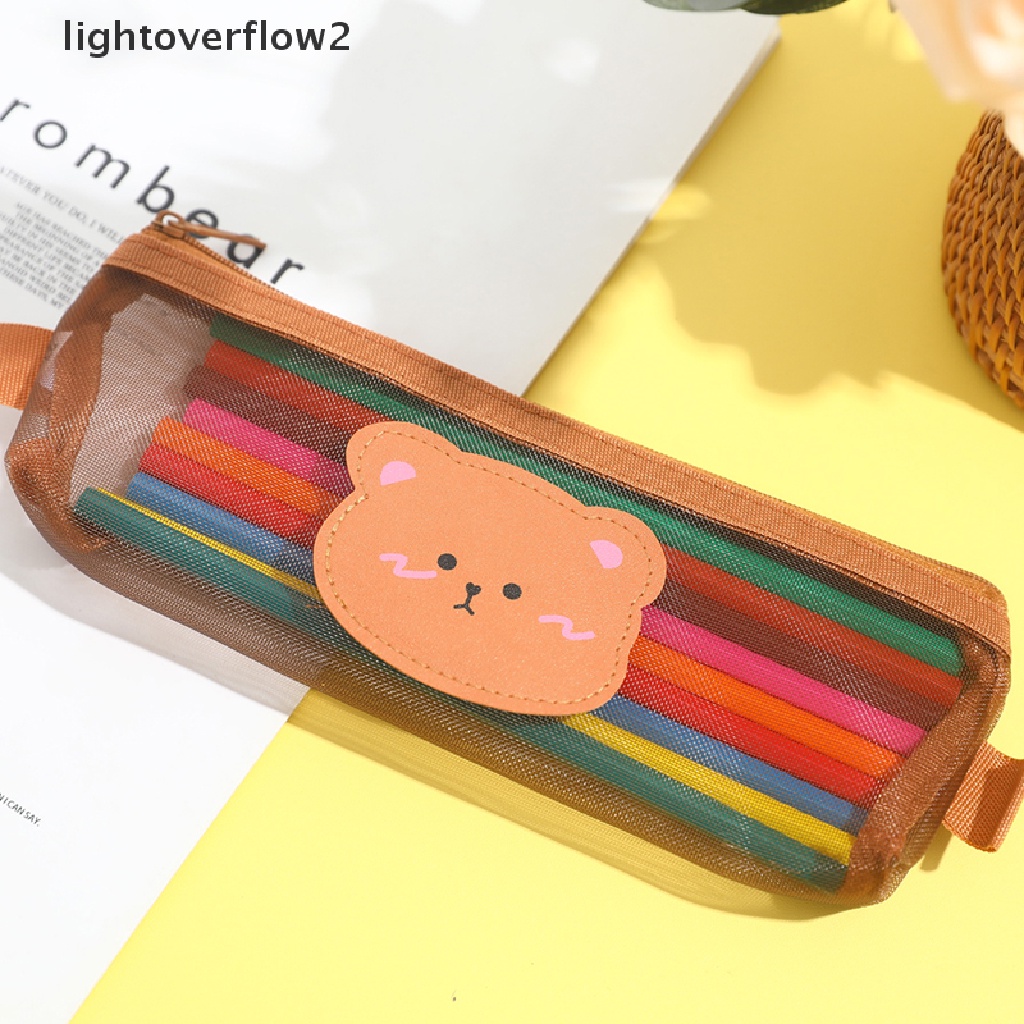 (lightoverflow2) Tempat Pensil Bahan Mesh Motif Beruang Warna Coklat