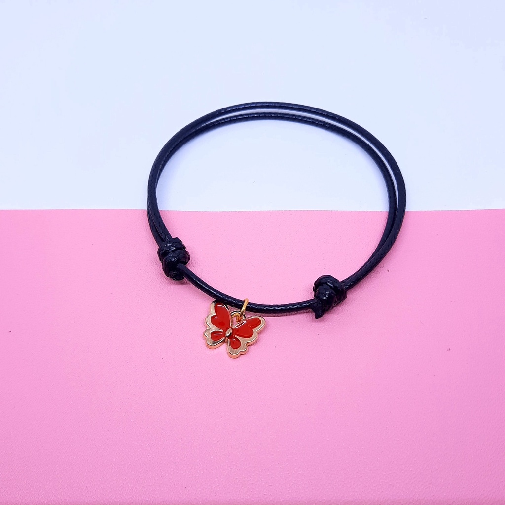 Gelang Kupu Kupu Korea Tali Korea 2mm Hitam Charm Enamel Murah