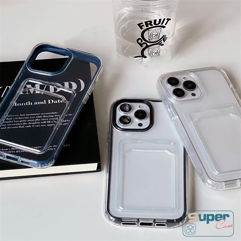 3in1 Soft Case Kartu Kredit Shockproof Warna Permen Polos Untuk iPhone 11 13 12 14 Pro MAX 7Plus 8Plus XR 7 8 6 6S Plus X XS MAX SE 2020