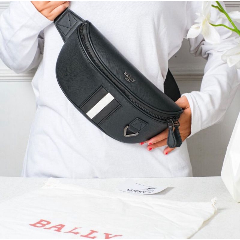 Bally Logo Plaque Detail Belt Bag In Black - ORIGINAL 100%